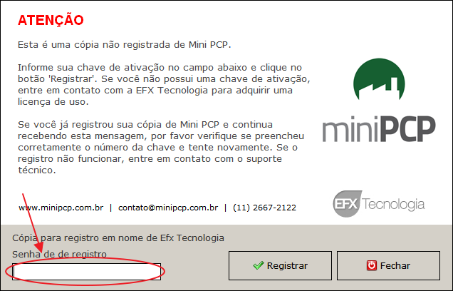 Registro da licença