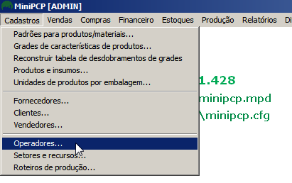 Menu de operadores