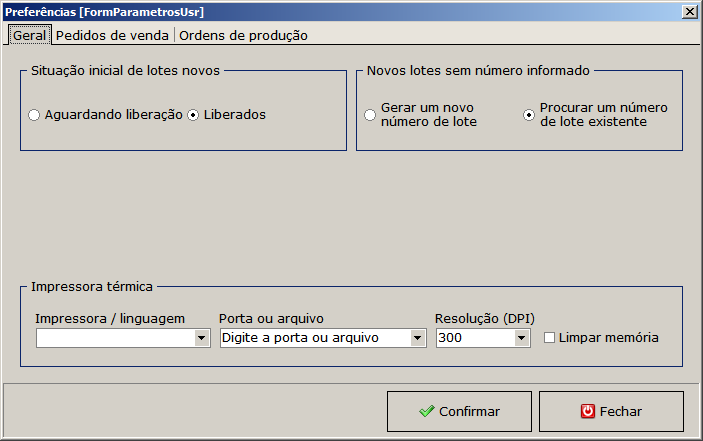 Preferências - aba Geral