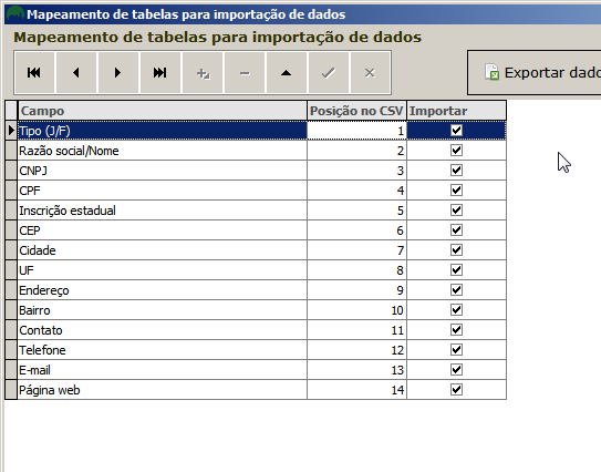 Mapeamento campos