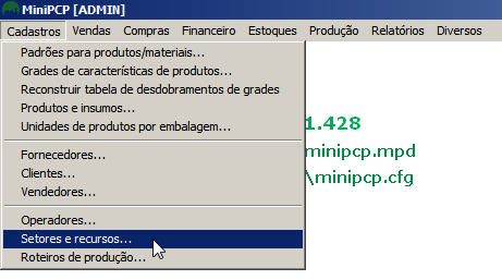 Menu de setores e recursos